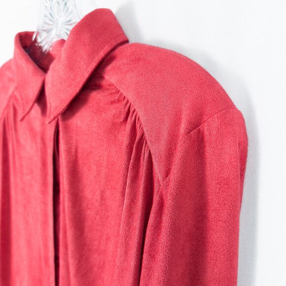 Chicos Smooth Faux Suede Reza Shirt Womens 1 Medium Red Hidden Button Front - Picture 8 of 15